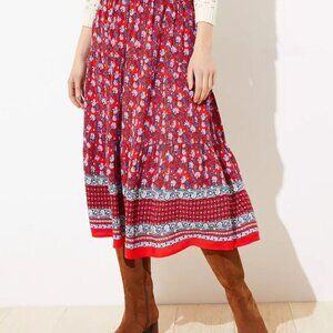 Loft Border Floral Tiered Midi Skirt